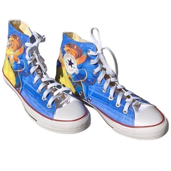 BEAUTY AND THE BEAST FAN ART HIGH TOP CONVERSE CUSTOM SNEAKER MEN 8.5 WOMEN 10.5 - Picture 8 of 14